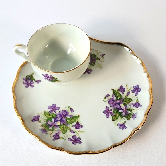 Westville Other - Vintage Purple Violet China Snack/Lunch Plate with Footed Teacup/Westville Fine